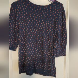 Lucky Navy Blue & Orange Polka Dot Top, Sz L